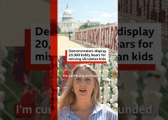Demonstrators display 20,000 teddy bears in DC for missing Ukrainian children. #BBCNews